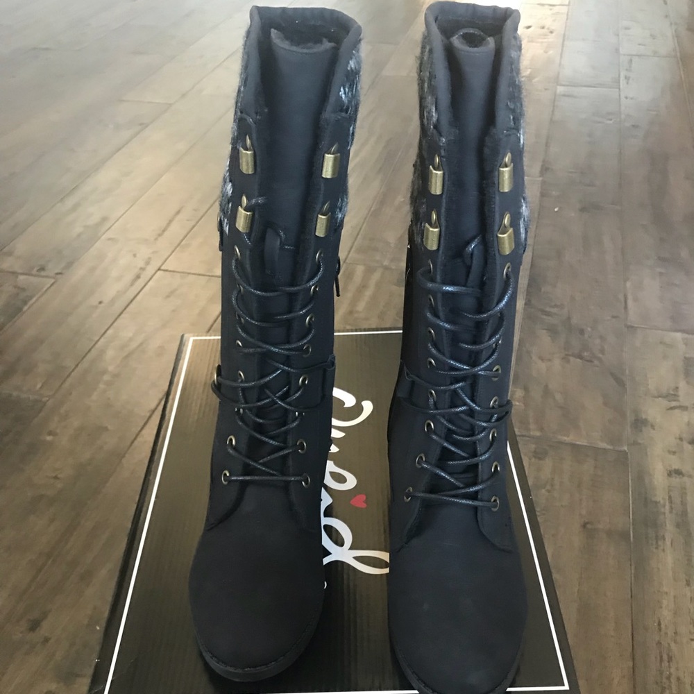 Knitted mid-calf combat boots - Picture 2 of 4